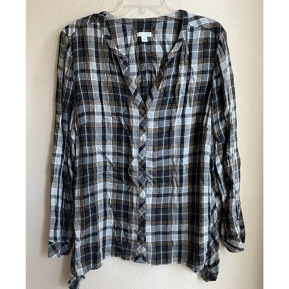 J. Jill Top Womens Large Long Sleeve Plaid Flannel Button Up Shirt